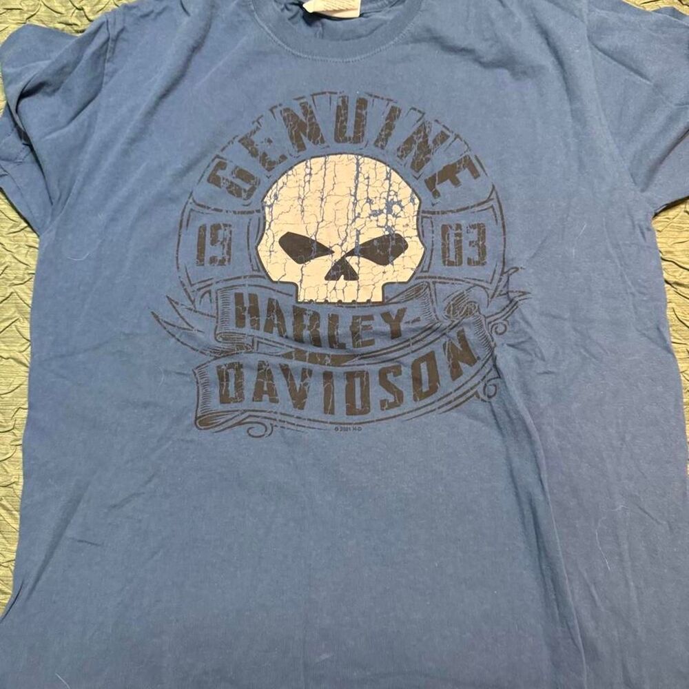 Harley-davidson Men's Blue and Navy T-shirt